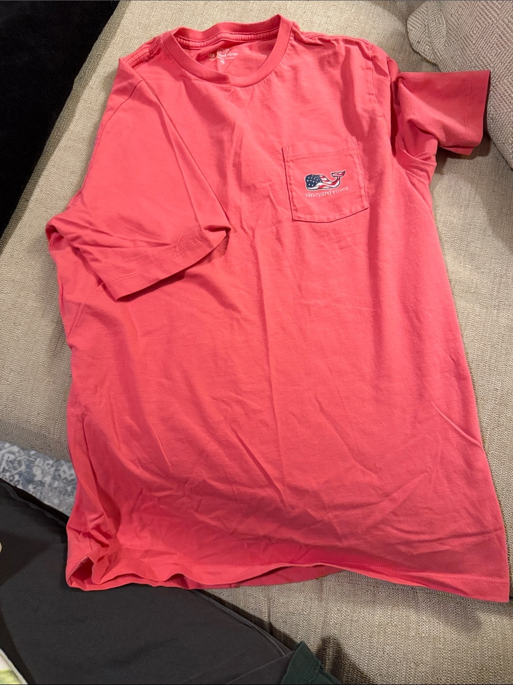 Vineyard Vines Coral Pocket Tee with Whale Patch